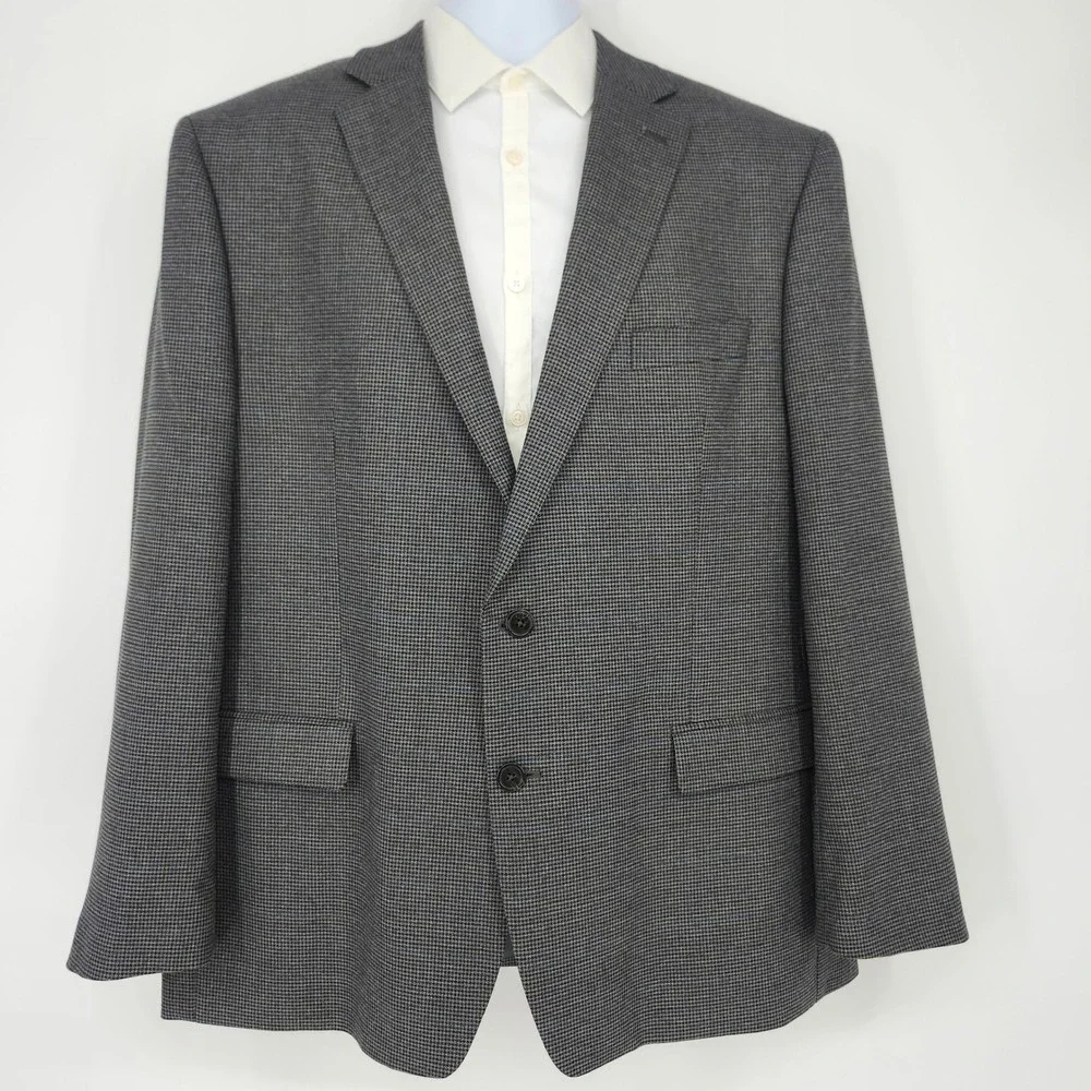 CHAPS‎ Grey Blue Houndstooth Two Button Sport Coat Mens 46R Casual Office Blazer